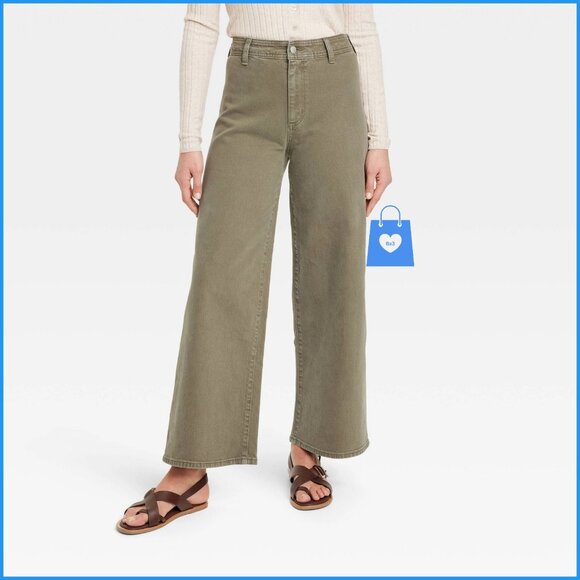 Size 16 - Womens High-Rise Sailor Wide Leg Ankle Jeans - UniThread - Olive Green - Picture 7 of 8